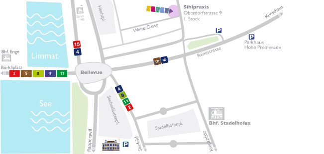 Map / Lageplan der Sihlpraxis Zürich